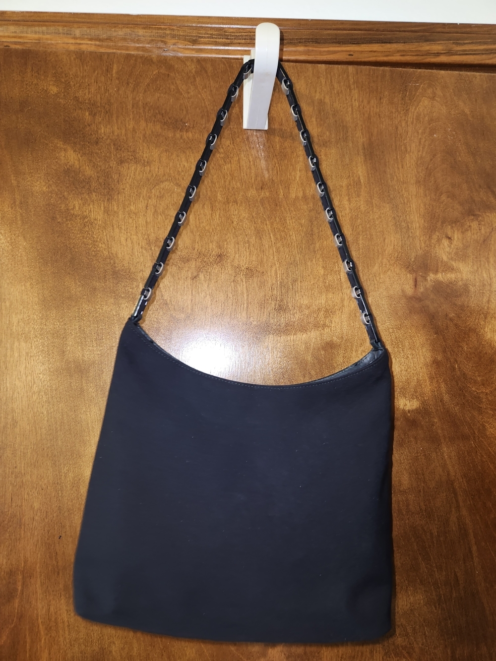 Authentic Salvatore Ferragamo Classic Black Shoulder Bag with Chain-Link Strap